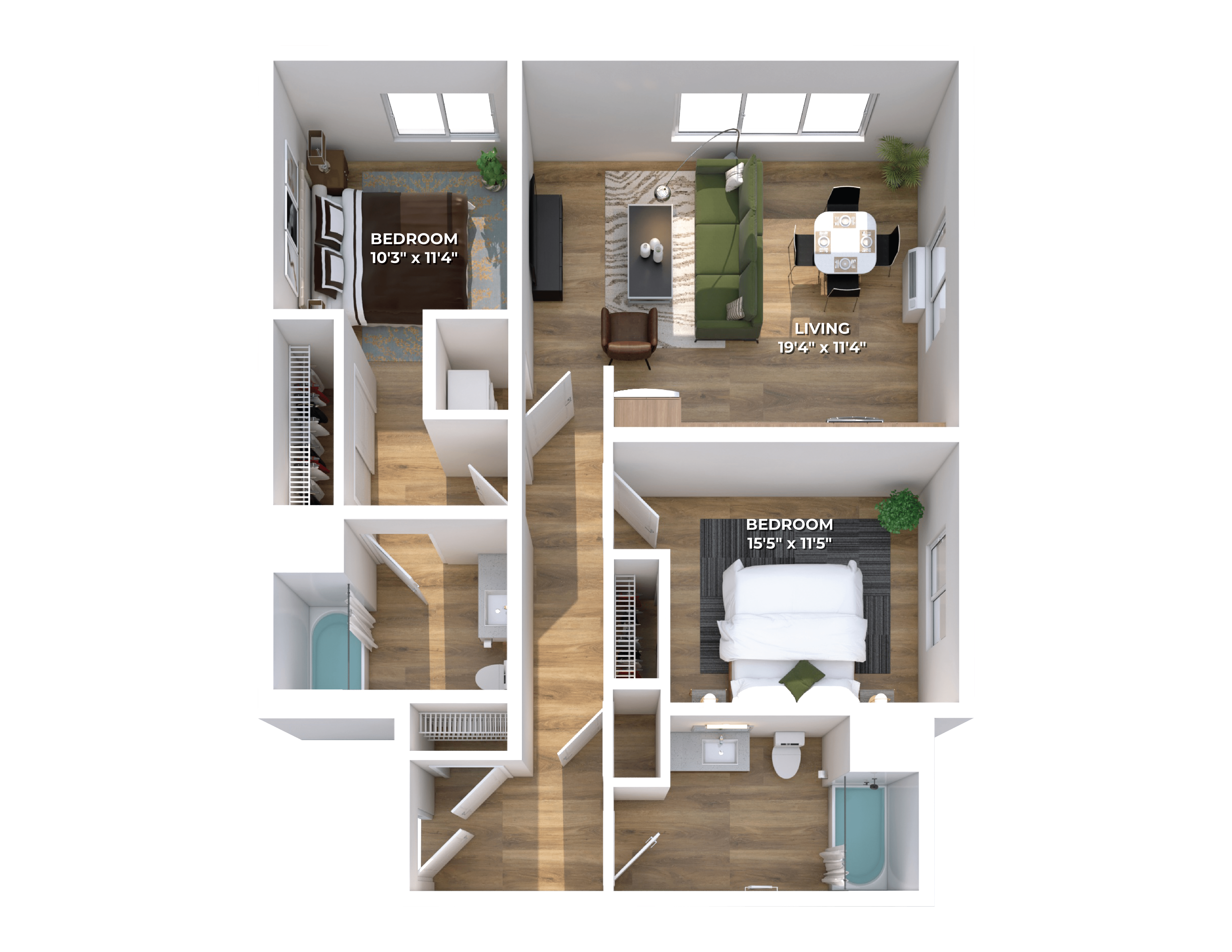 Floor plan layout diagram for Two Bedroom C1